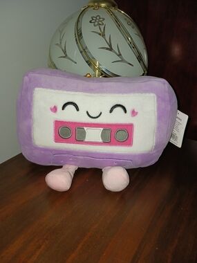 Retro 80s Kawaii Purple Cassette Tape Plush Stuffed Animal